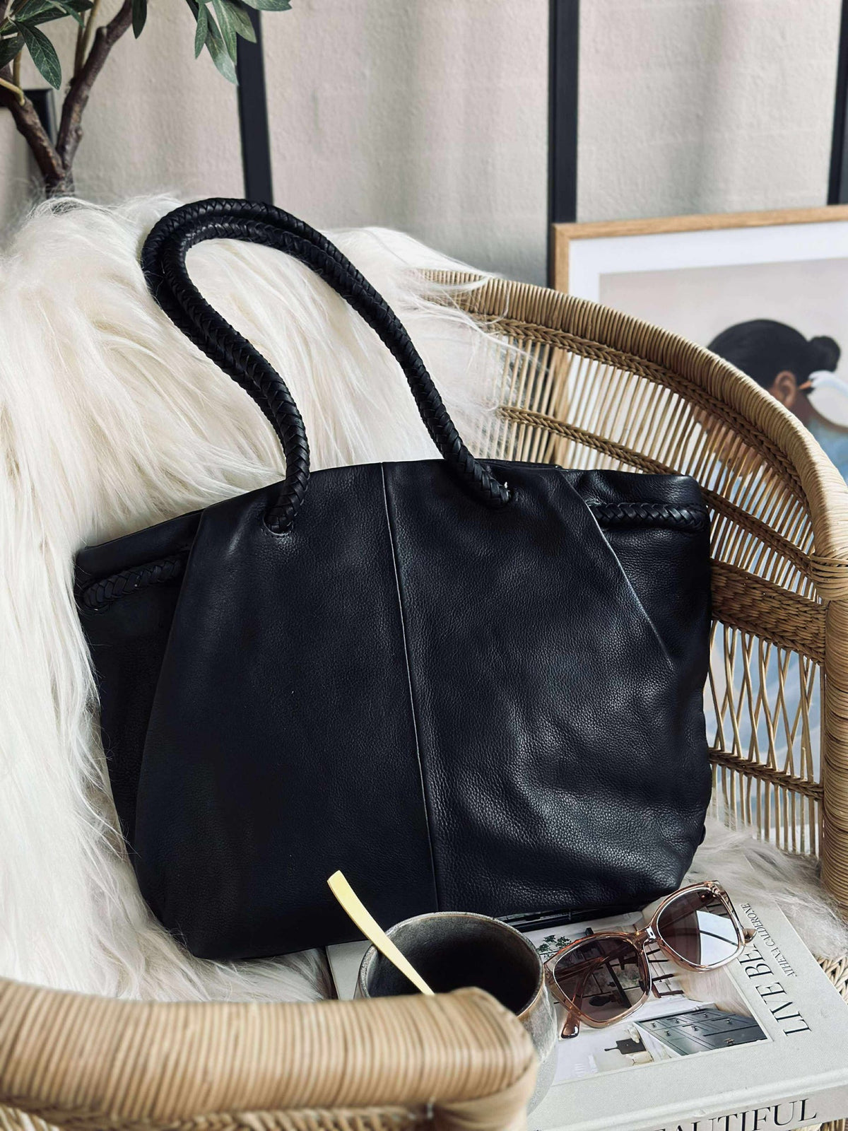Sac à épaule avec belle bandoulière tressée - Black
