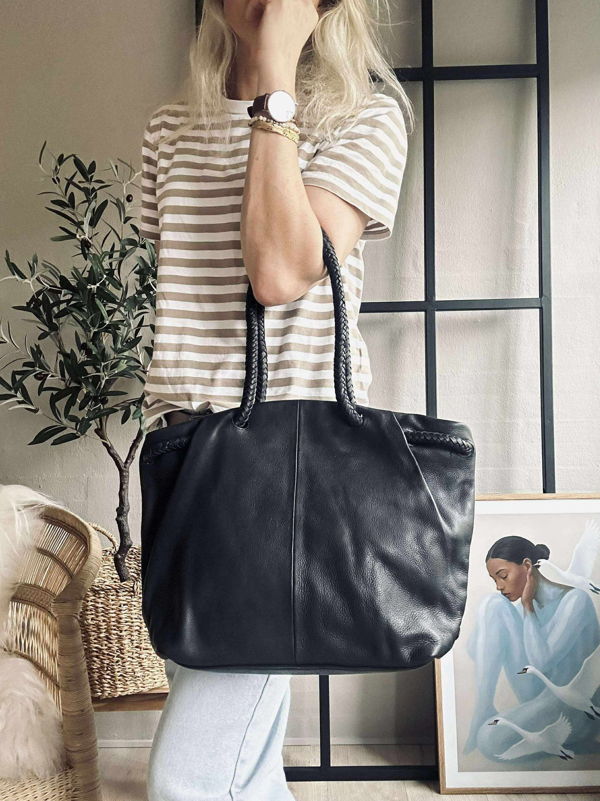 Sac à épaule avec belle bandoulière tressée - Black