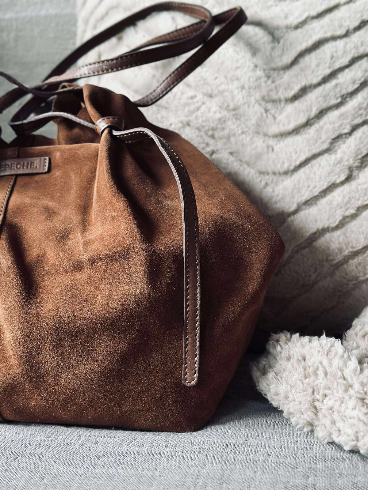 Beau shopper en daim - Cognac