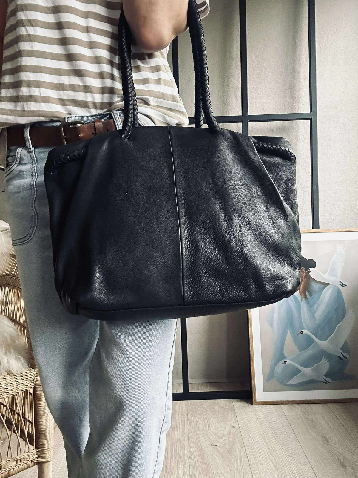 Sac à épaule avec belle bandoulière tressée - Black