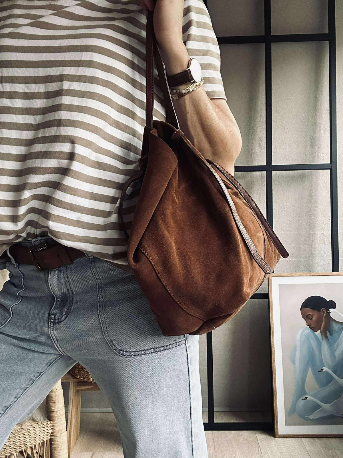 Beau shopper en daim - Cognac