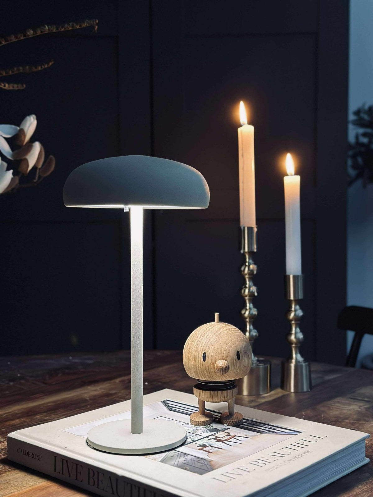Lampe de table tactile LED Isolde. Noir/Beige