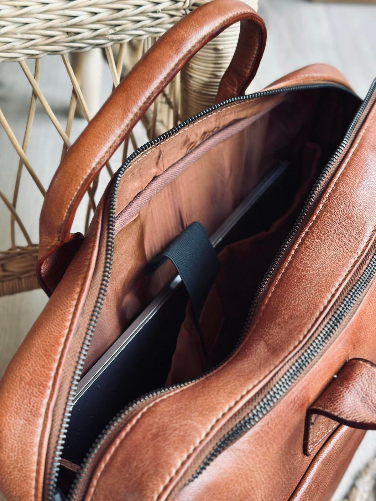 Sac ordinateur cognac