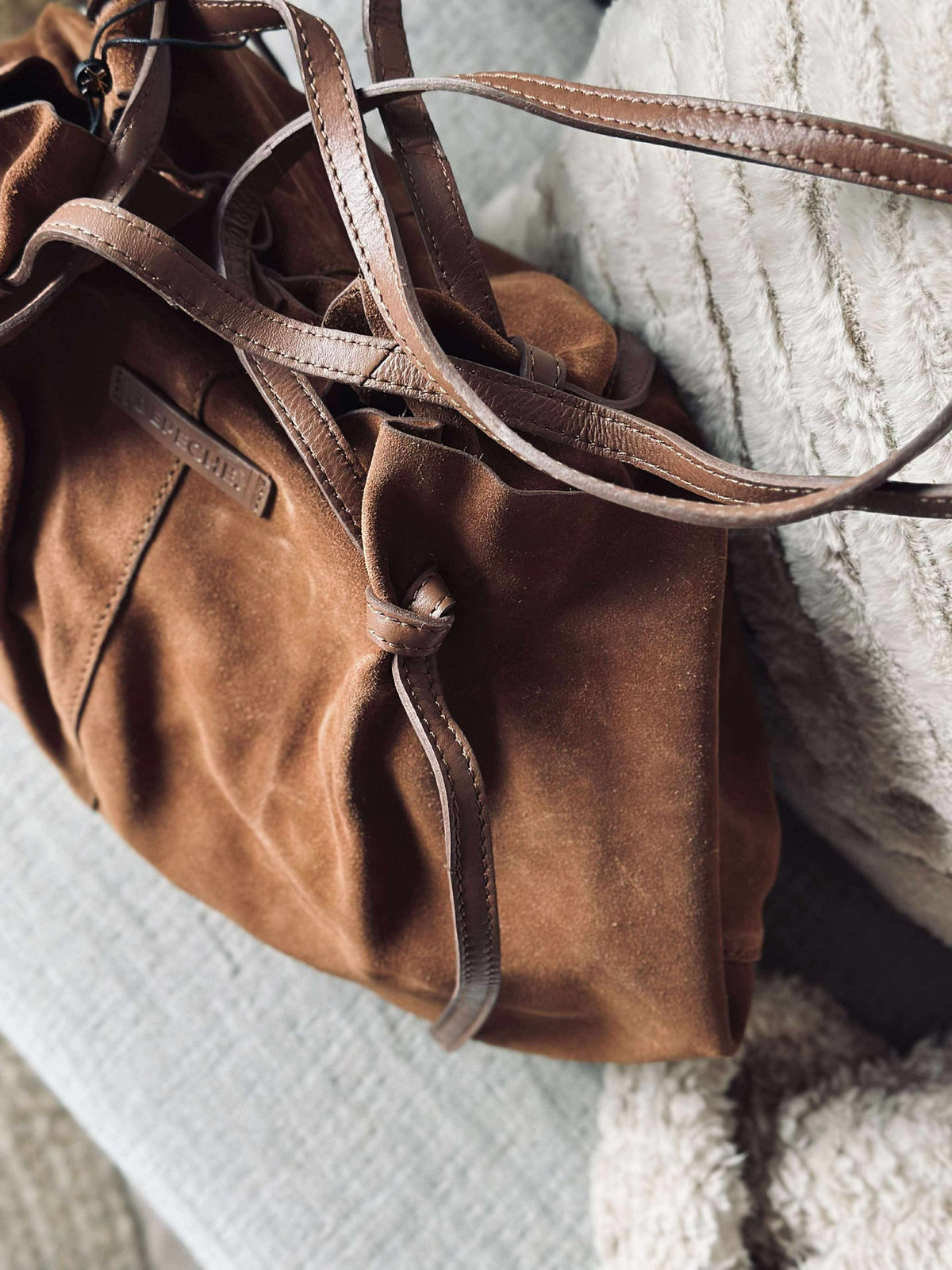 Beau shopper en daim - Cognac