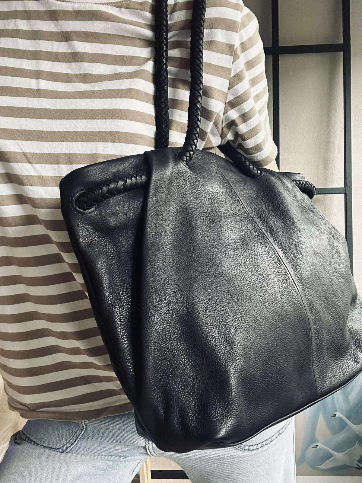 Sac à épaule avec belle bandoulière tressée - Black