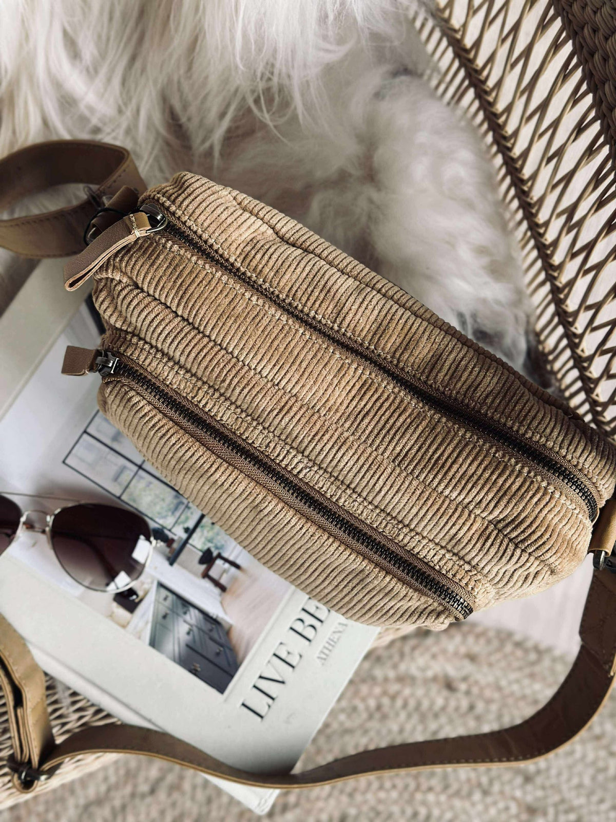 Crossbody Tan velours côtelé
