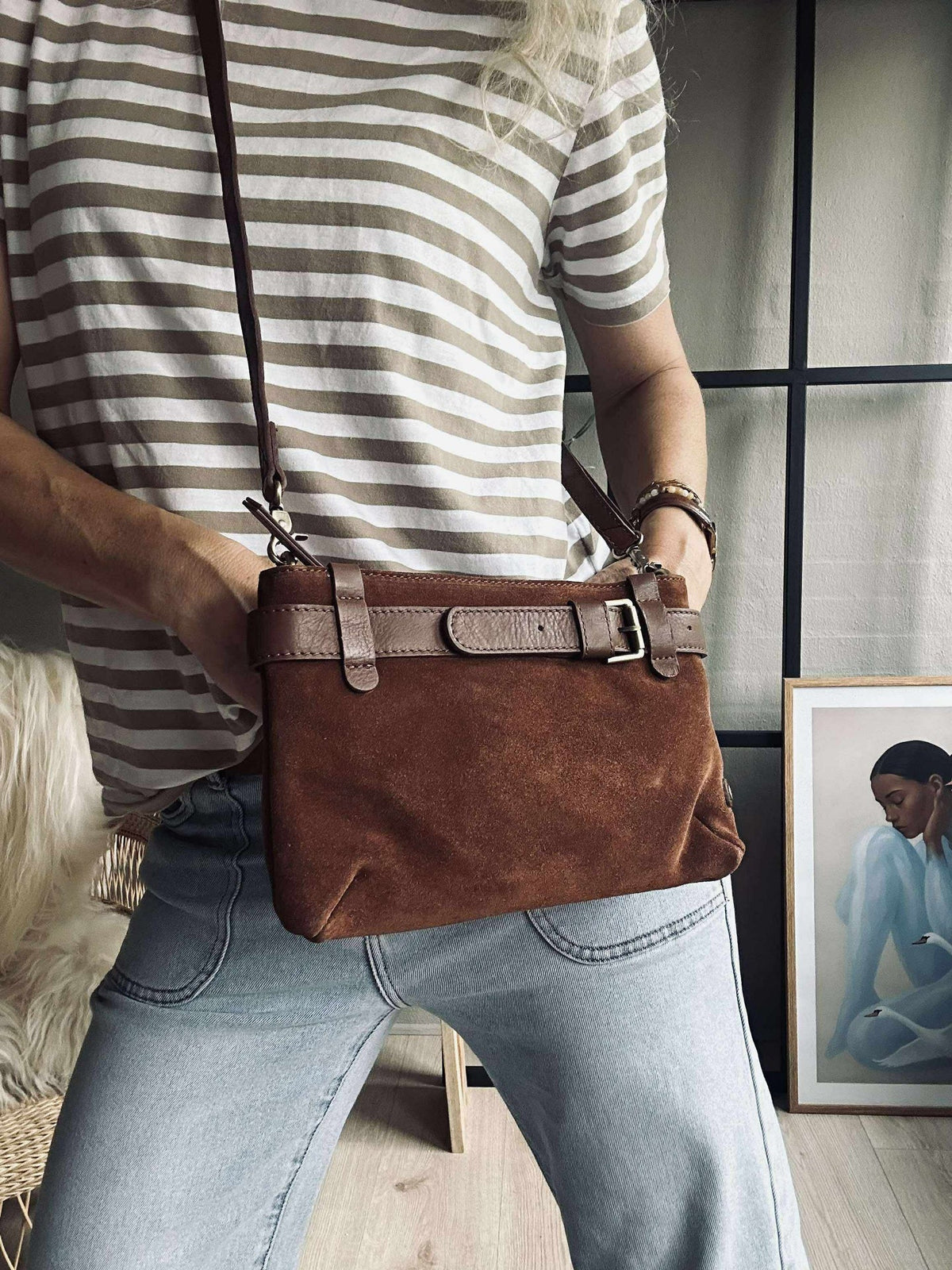 Pochette en daim - Cognac
