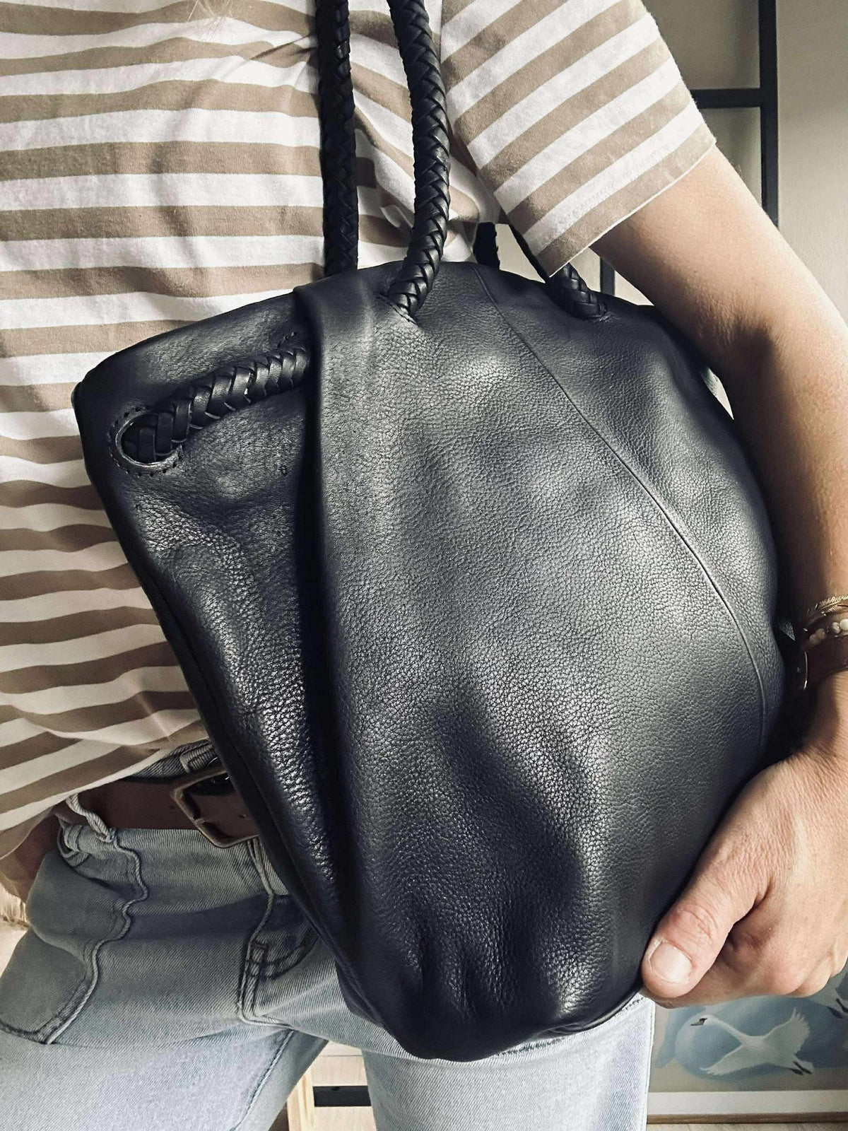 Sac à épaule avec belle bandoulière tressée - Black