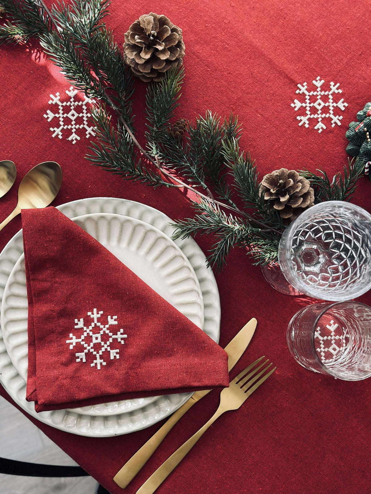 Serviettes de table Noël rouge - 4 pièces