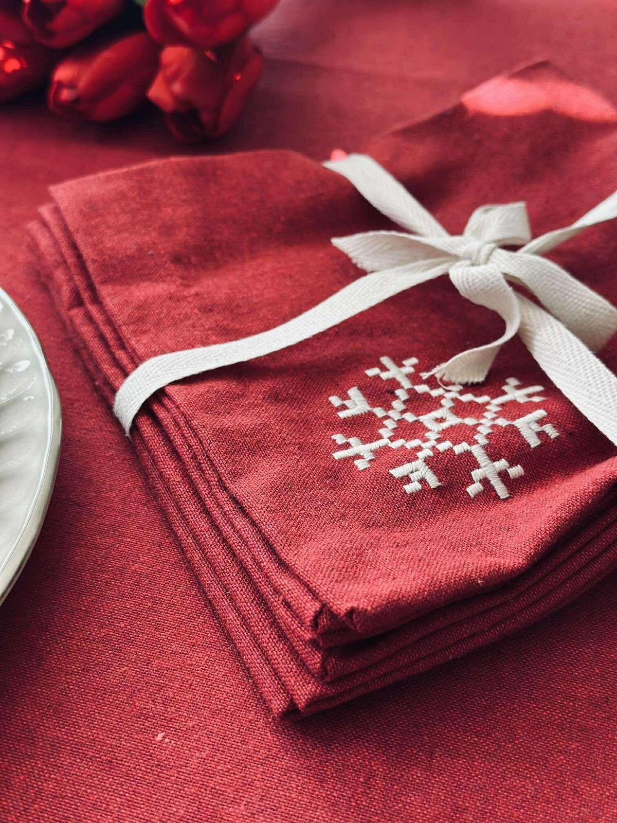 Serviettes de table Noël rouge - 4 pièces