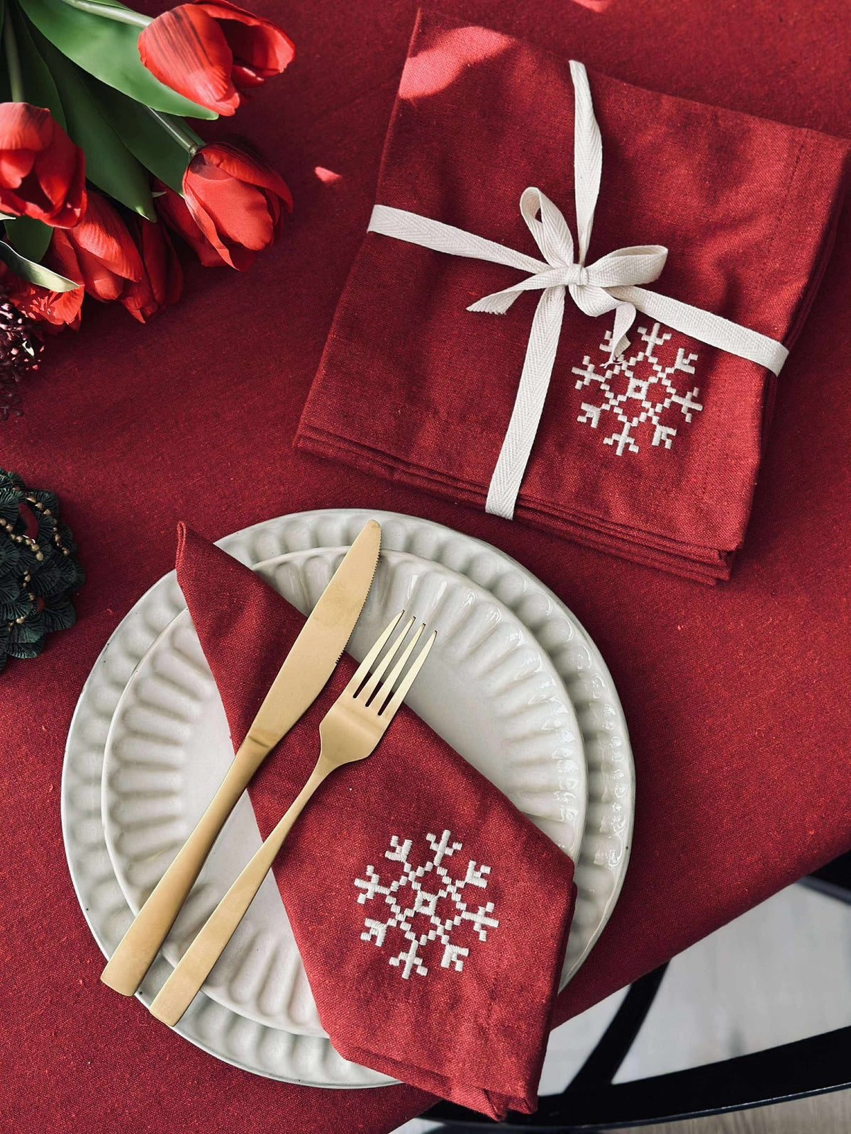 Serviettes de table Noël rouge - 4 pièces