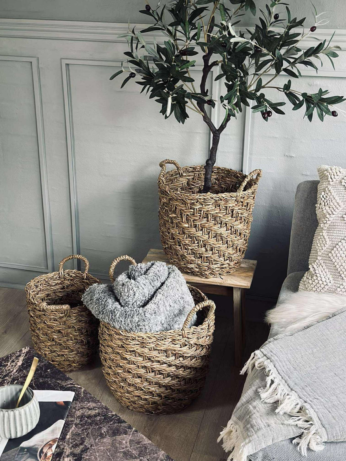 Paniers tressés en herbe marine - Lot de 3 pcs