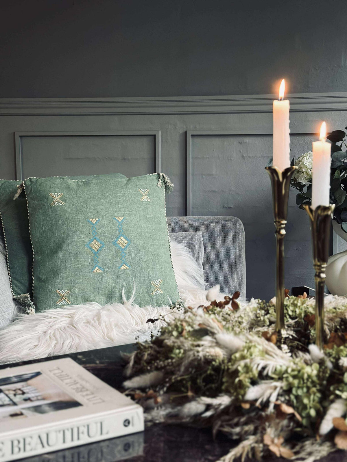 Coussin avec garnissage - Green boheme 2 pcs.