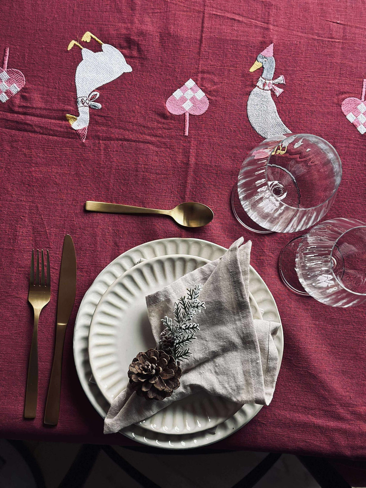 Nappe de Noël 140x240 - Broderie avec canards