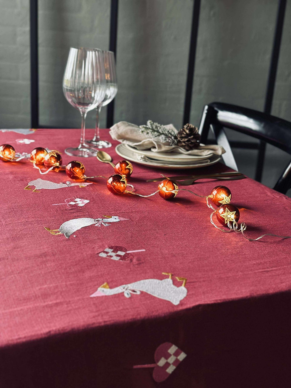 Nappe de Noël 140x240 - Broderie avec canards