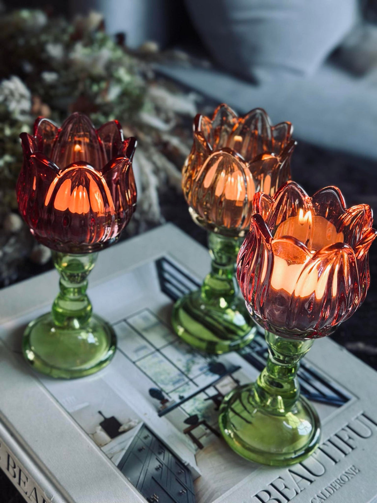 Bougeoir flower Rose foncé