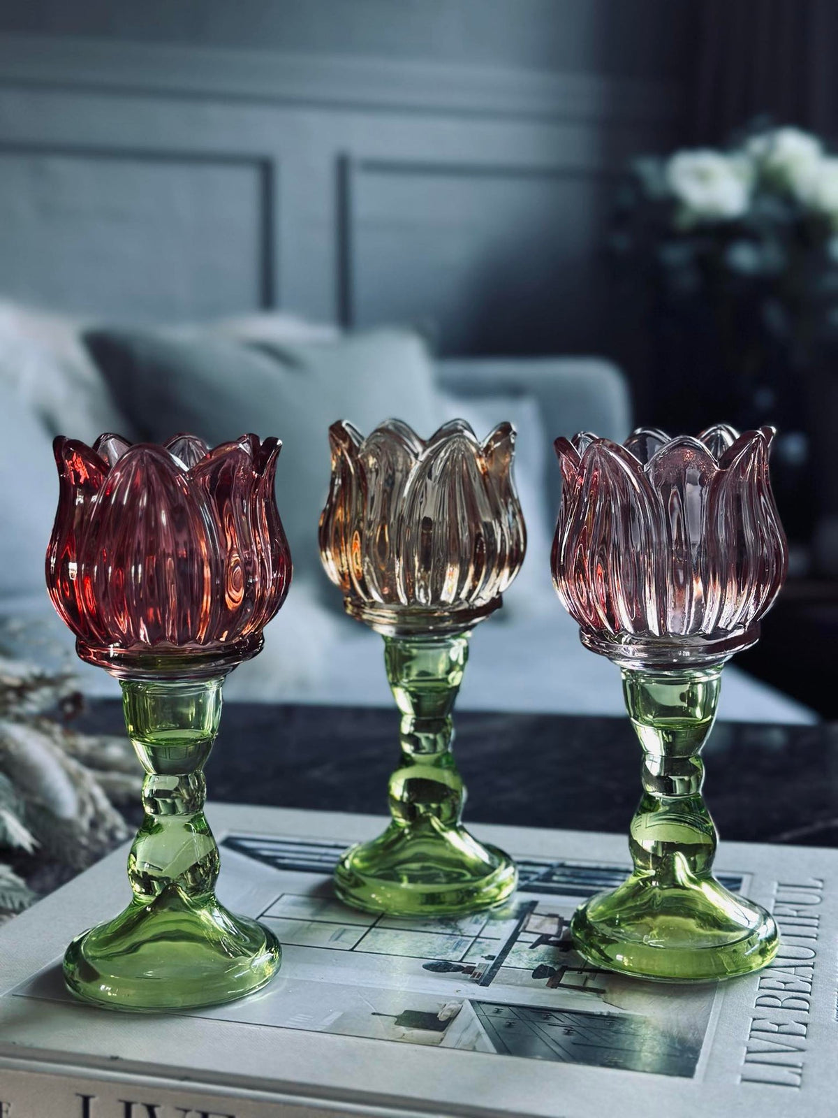 Bougeoir flower Rose foncé