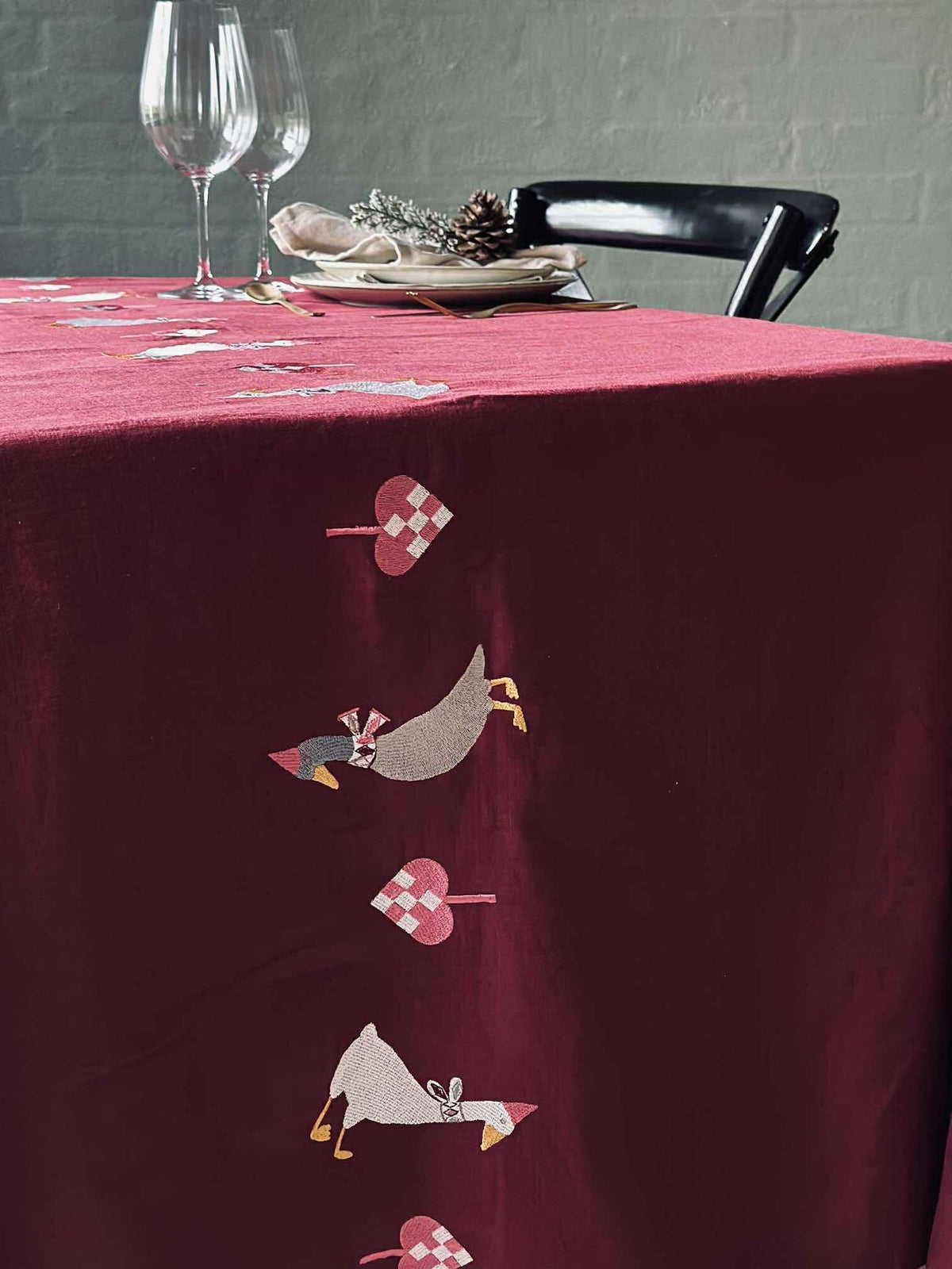 Nappe de Noël 140x240 - Broderie avec canards