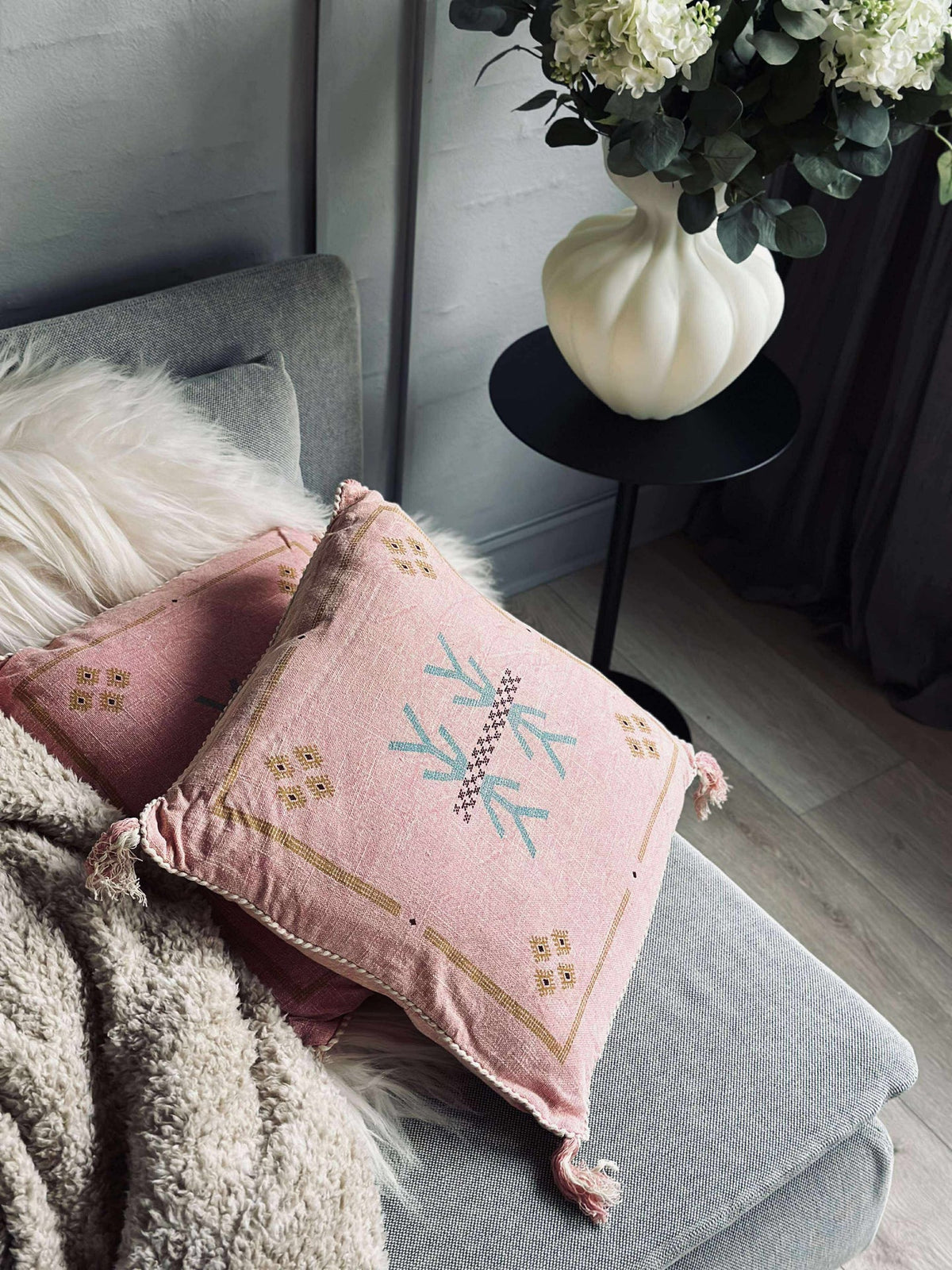 Coussin avec rembourrage - Boheme rose poudré - Lot de 2 pièces