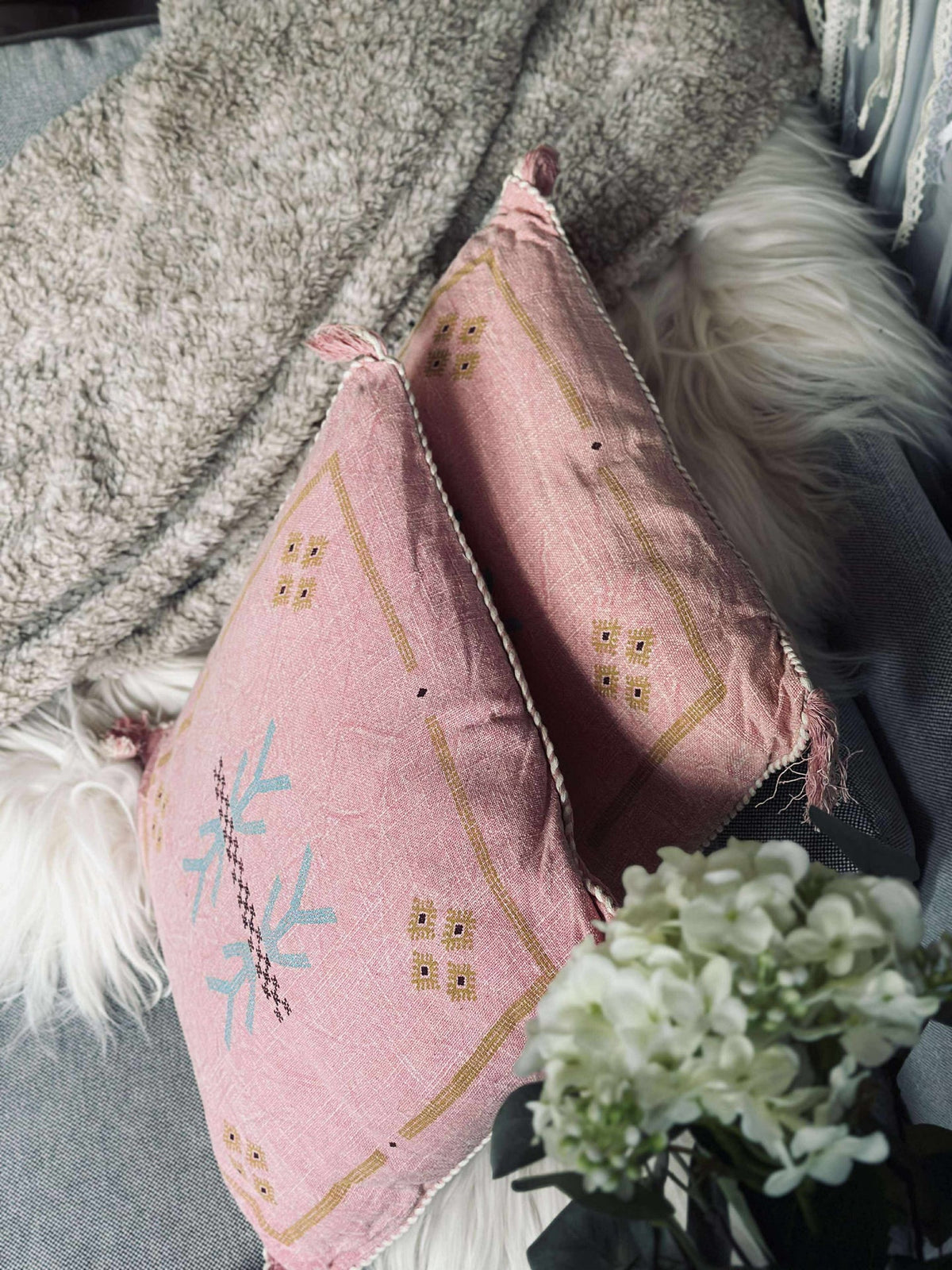 Coussin avec rembourrage - Boheme rose poudré - Lot de 2 pièces