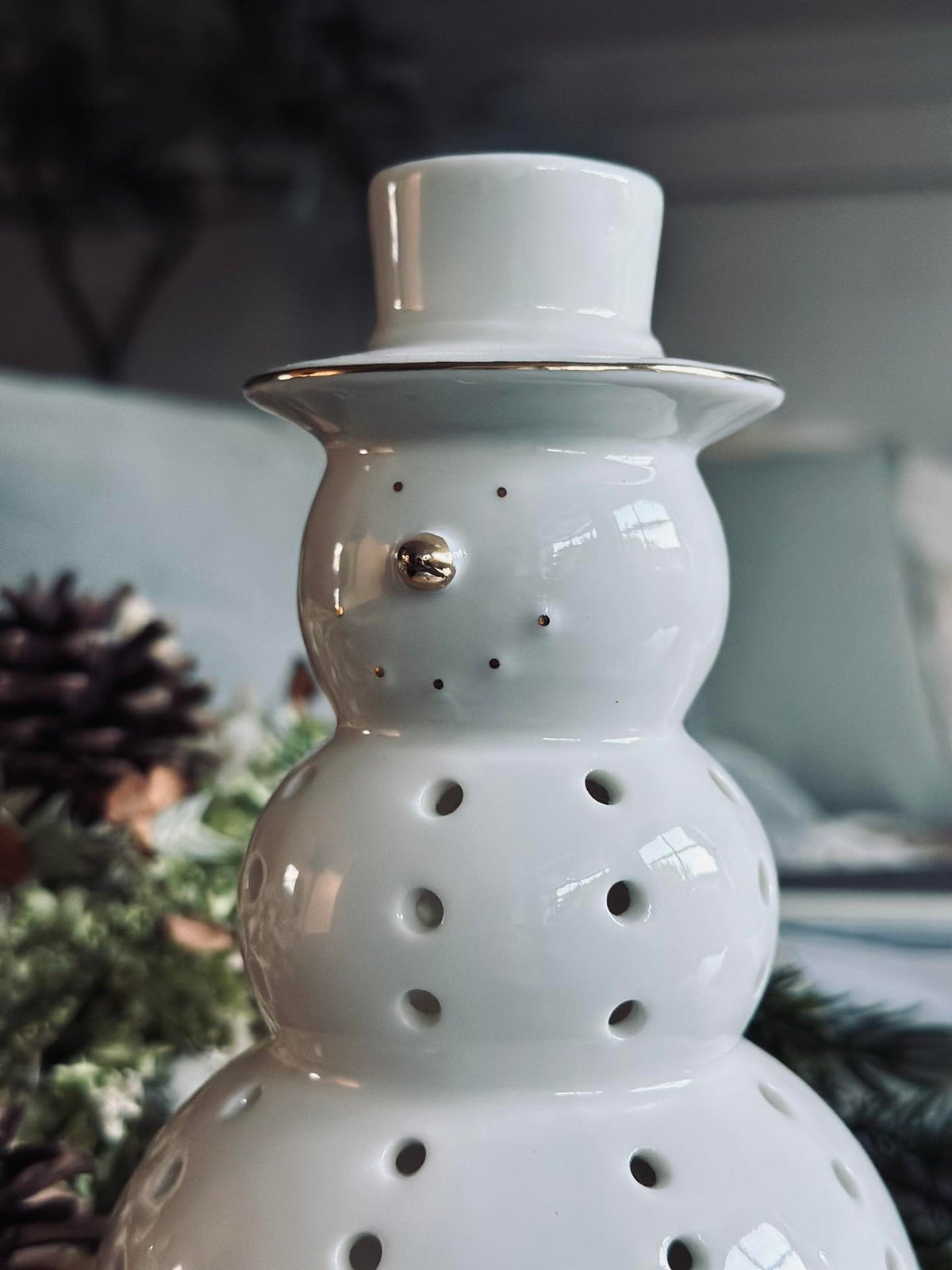 Bonhomme de neige avec éclairage LED - Porcelaine