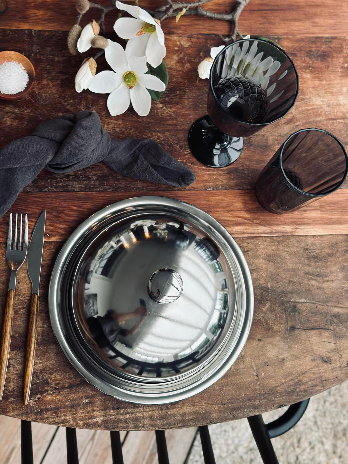 Cloche à plat avec assiette - Acier inoxydable - Dia 30 cm