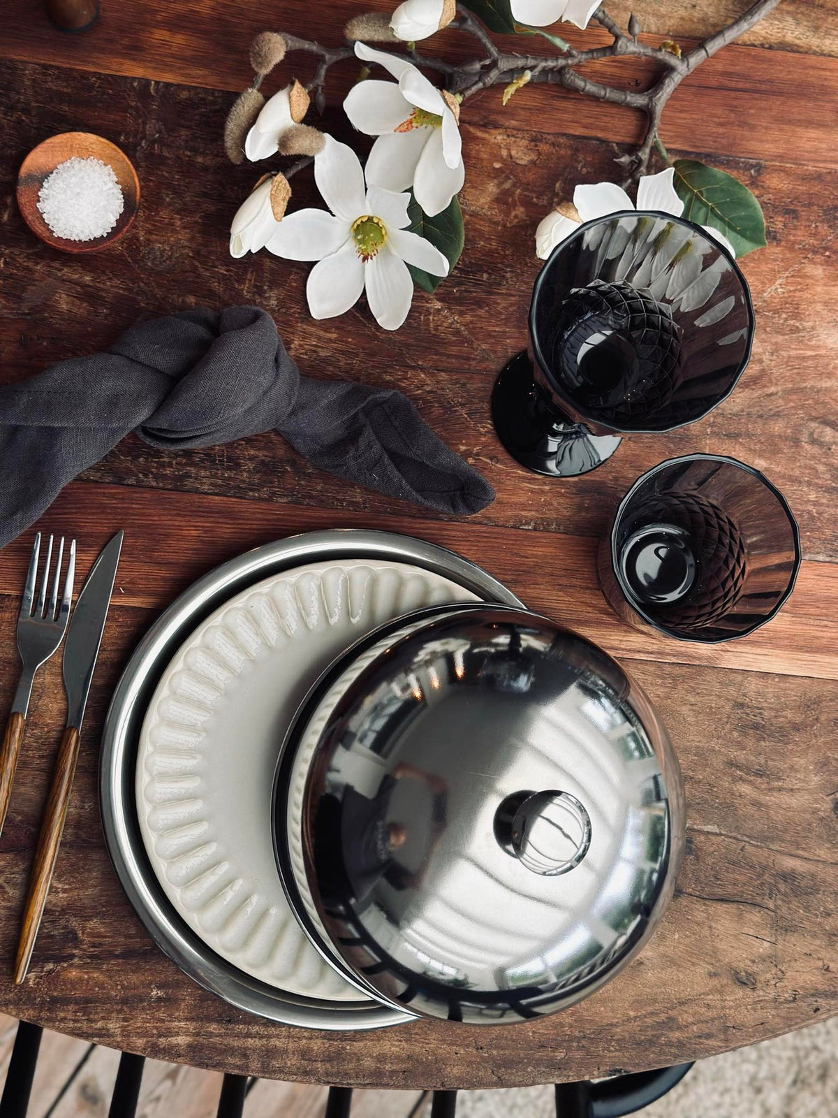 Cloche à plat avec assiette - Acier inoxydable - Dia 30 cm