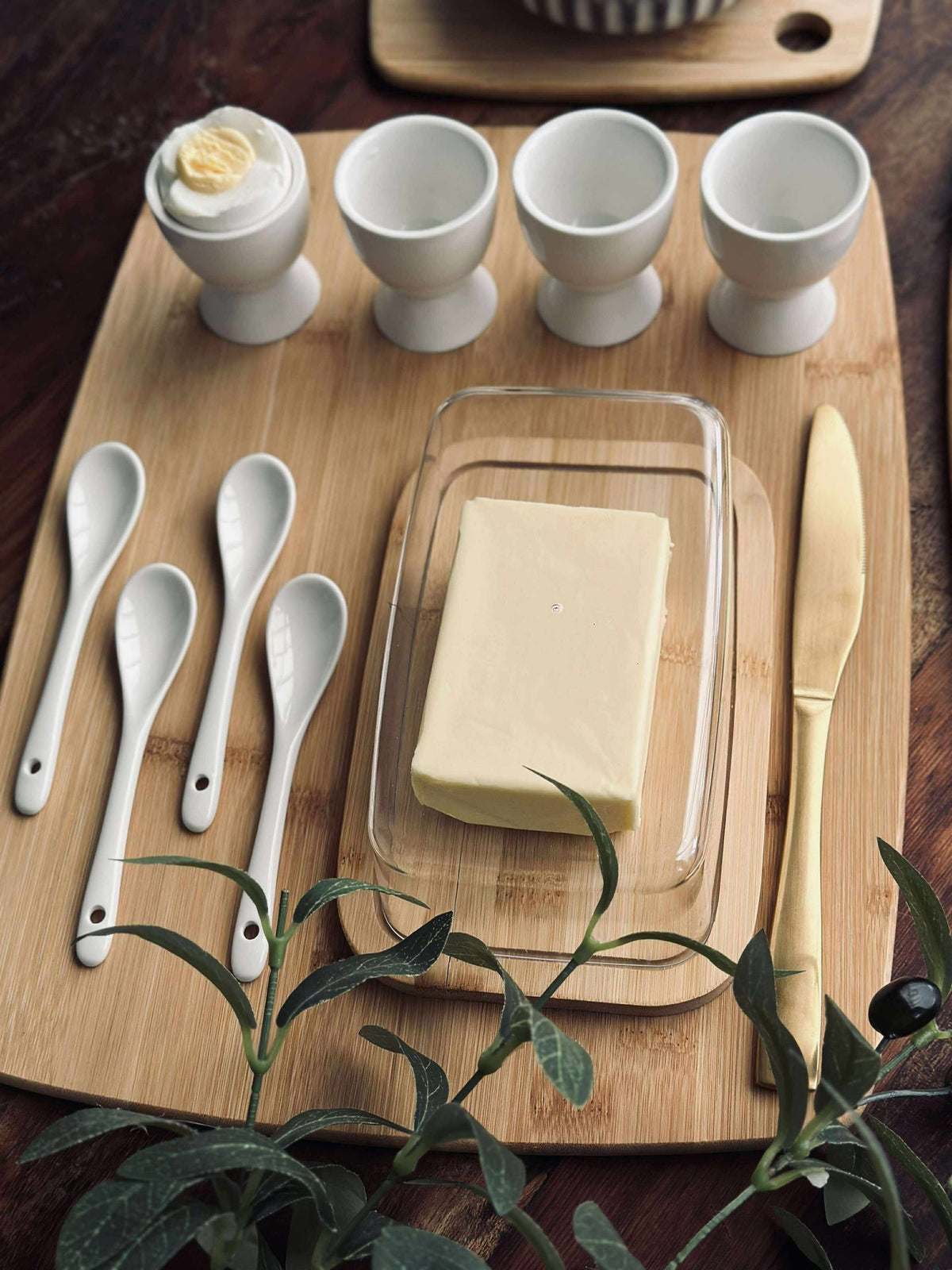 Coquetiers en porcelaine - 4 pcs avec cuillères
