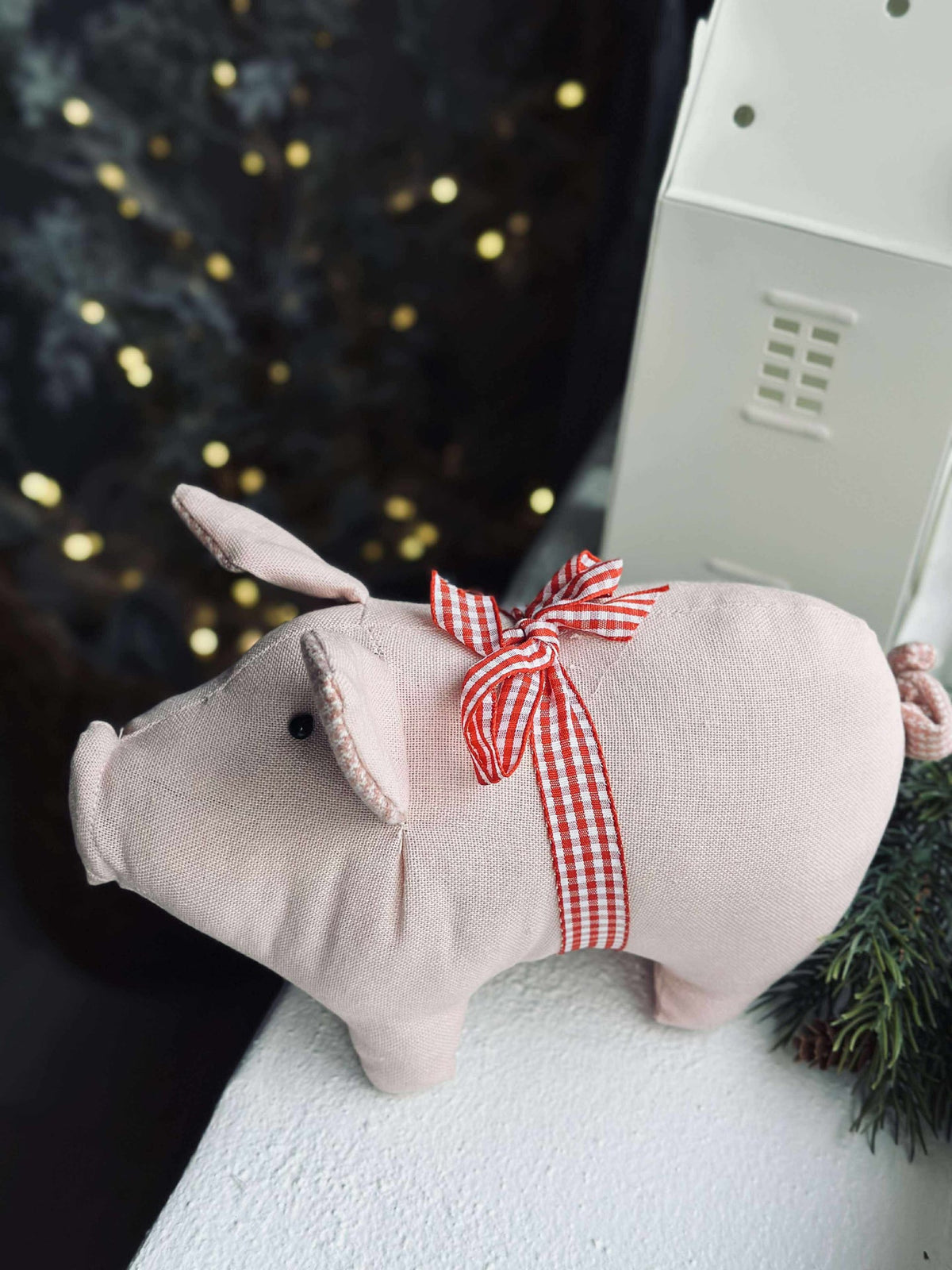 Cochon de Noël avec nœud - Rose