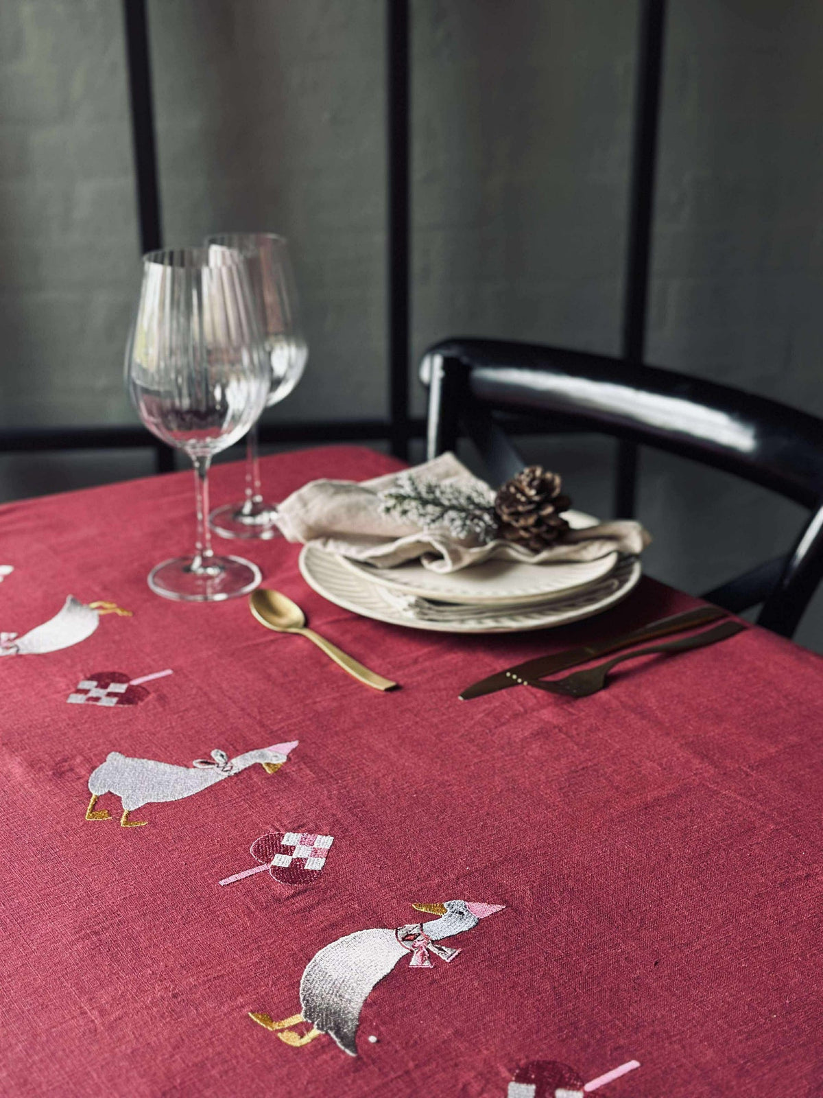 Nappe de Noël 140x240 - Broderie avec canards