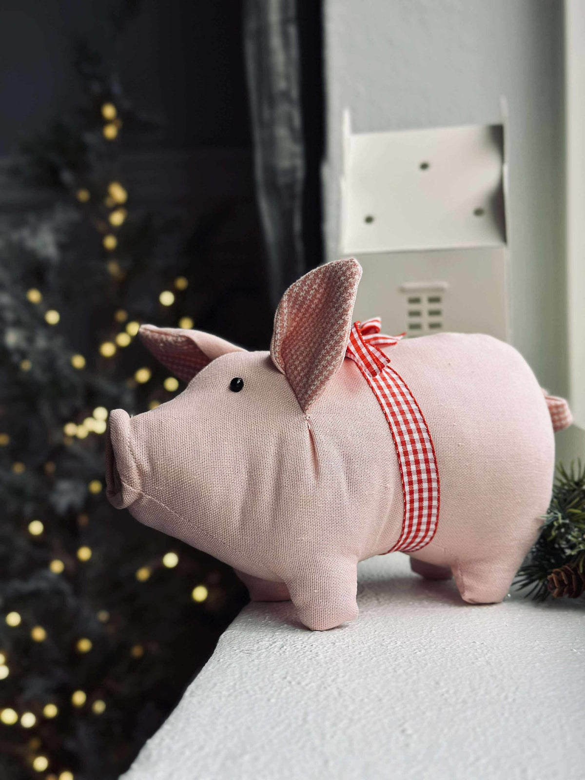 Cochon de Noël avec nœud - Rose