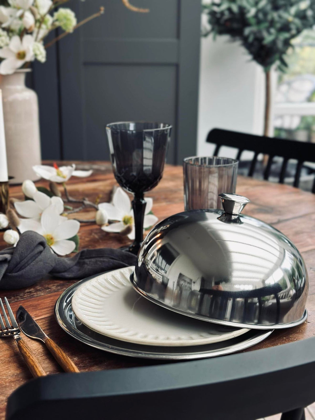 Cloche à plat avec assiette - Acier inoxydable - Dia 30 cm