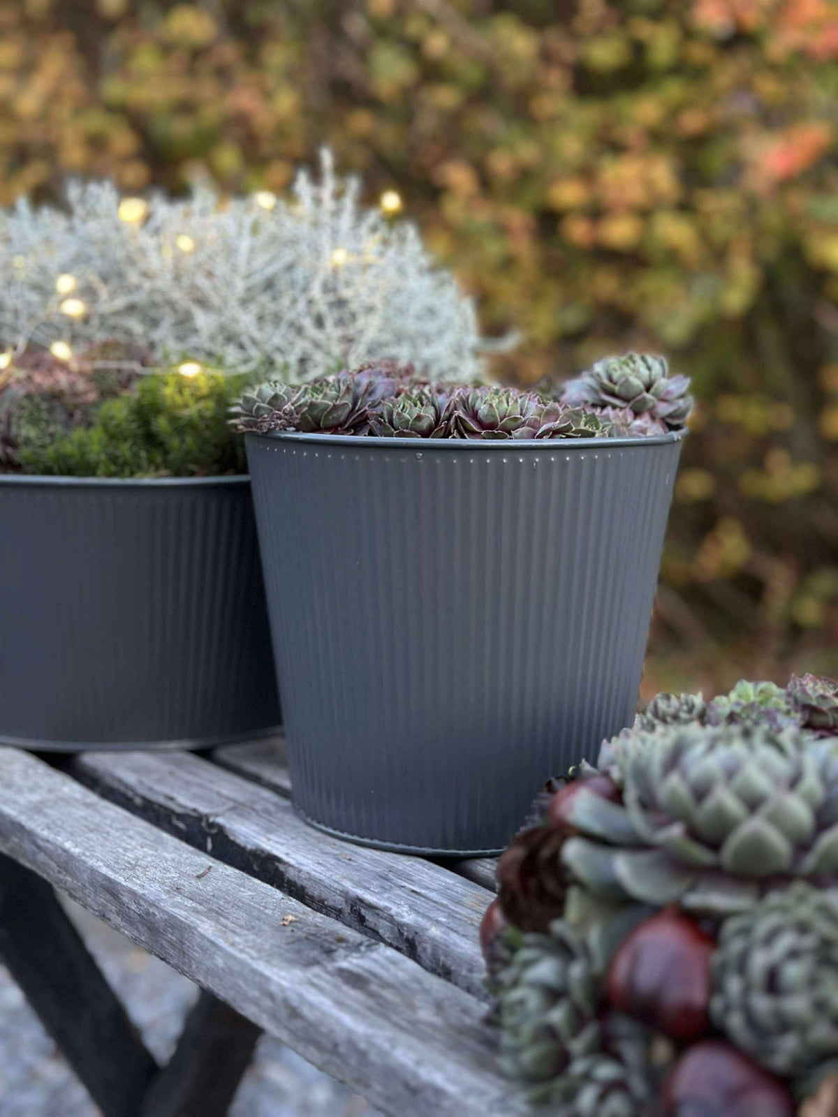 Cache-pot à rainures - Gris