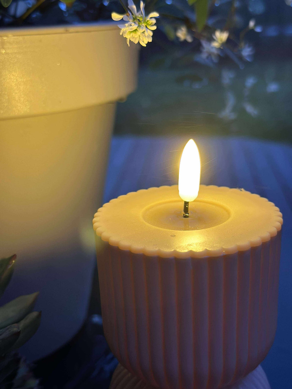 Bougie bloc LED rose/beige sablier - Extérieur