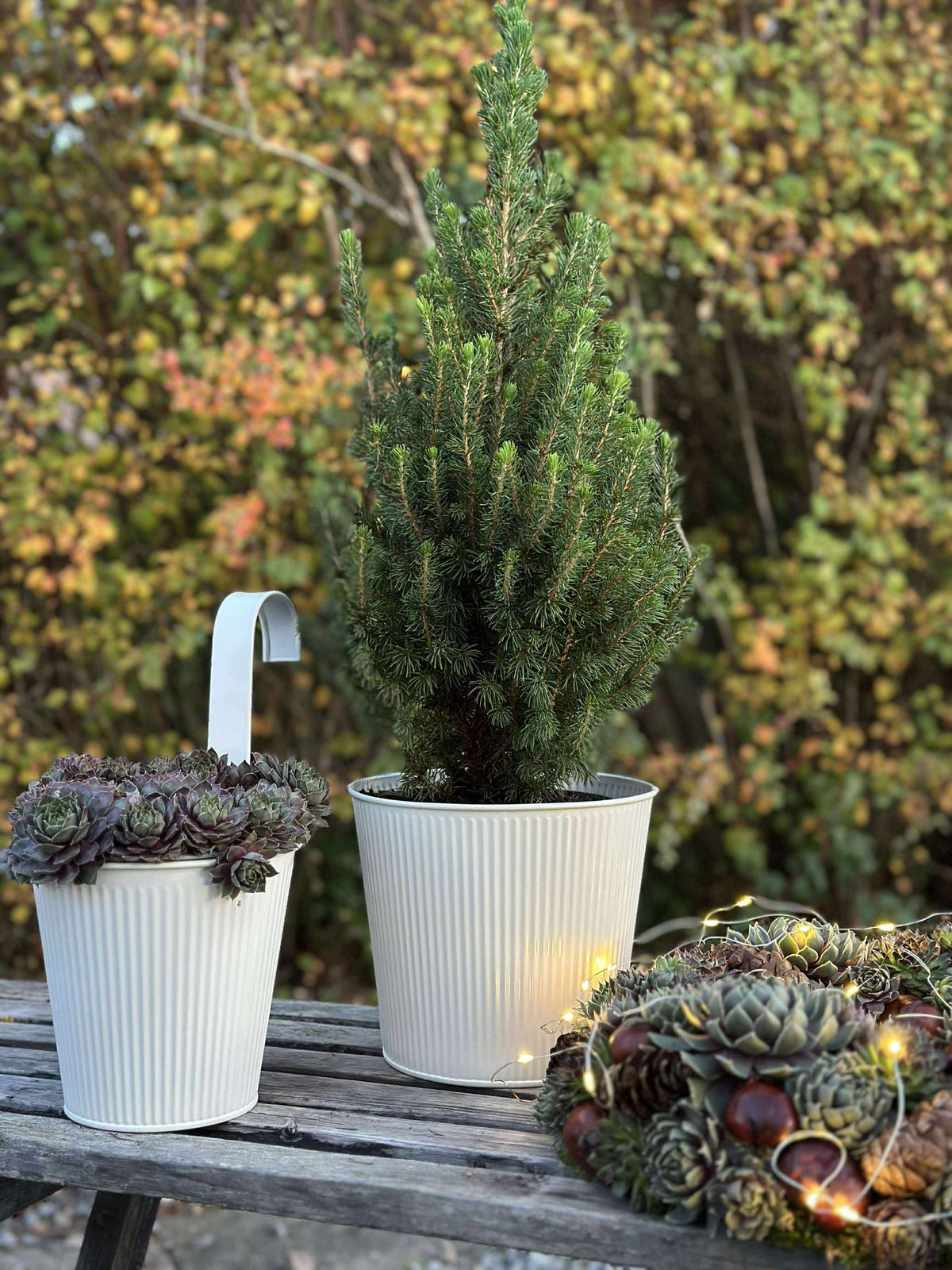 Pot rainuré avec suspension - Blanc