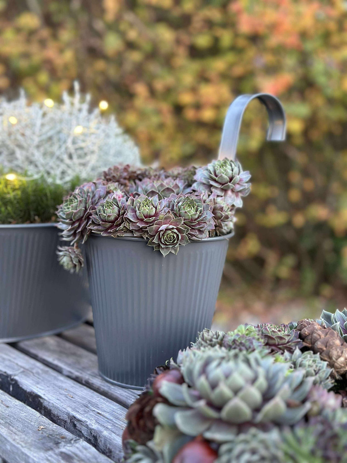 Pot rainuré avec suspension - Gris