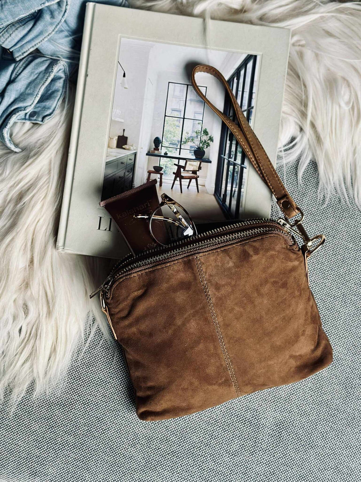 Pochette crossbody ALICE - Daim caramel
