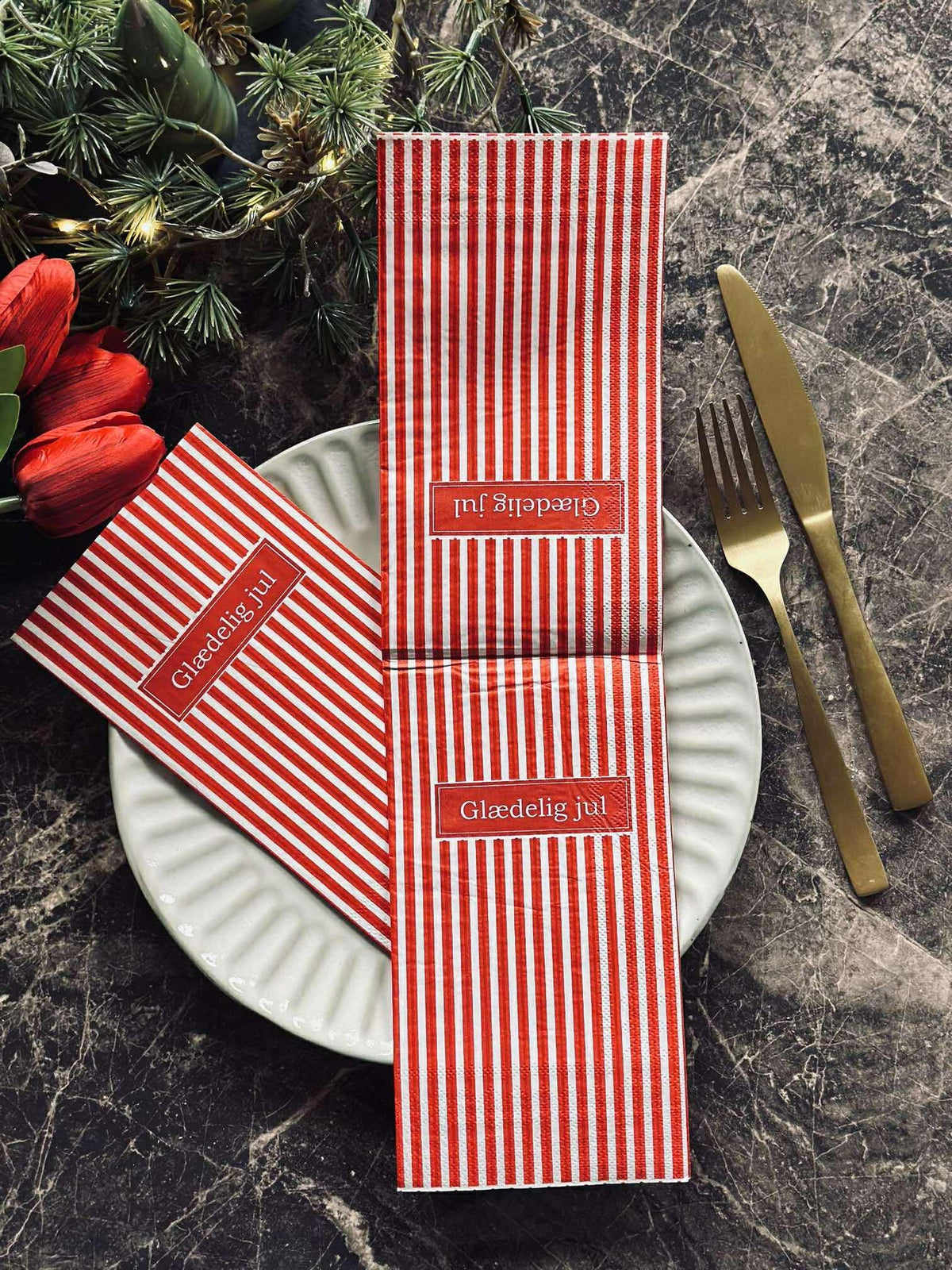 Serviettes Noël - 20 pcs. Rayé rouge