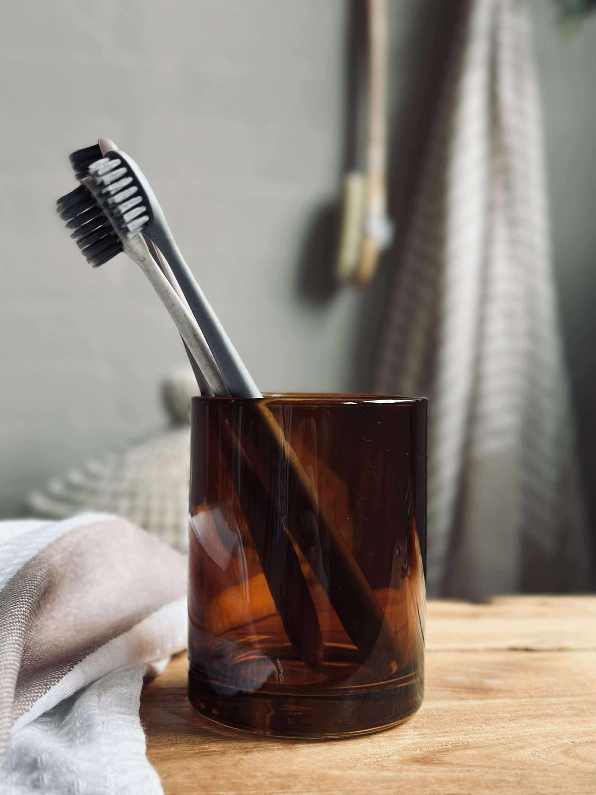 Gobelet à brosses à dents - Verre brun