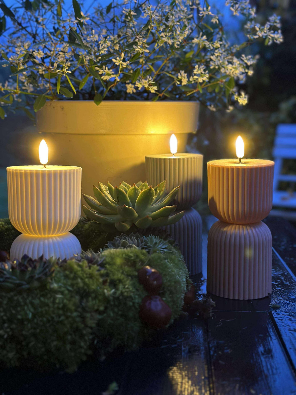 Bougie bloc LED rose/beige sablier - Extérieur