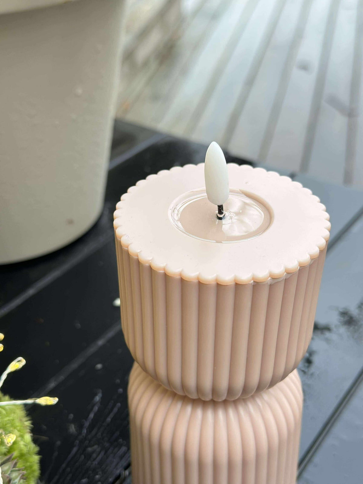 Bougie bloc LED rose/beige sablier - Extérieur