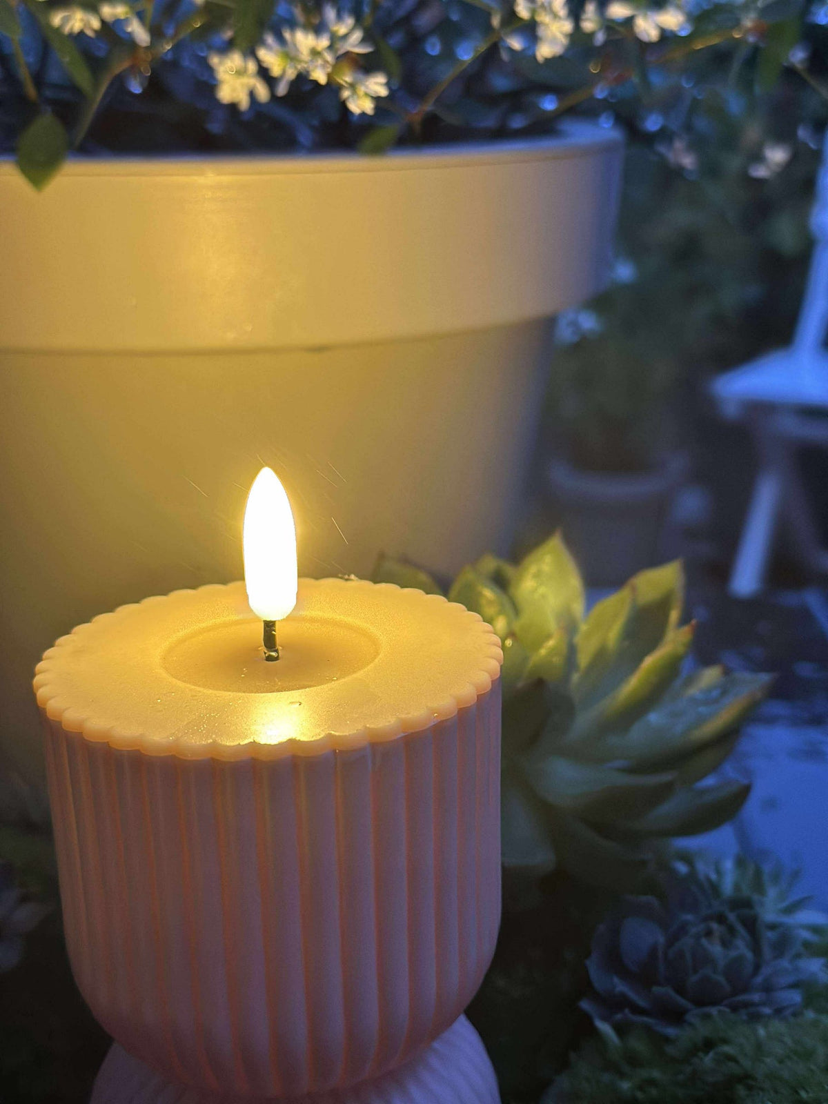 Bougie bloc LED rose/beige sablier - Extérieur