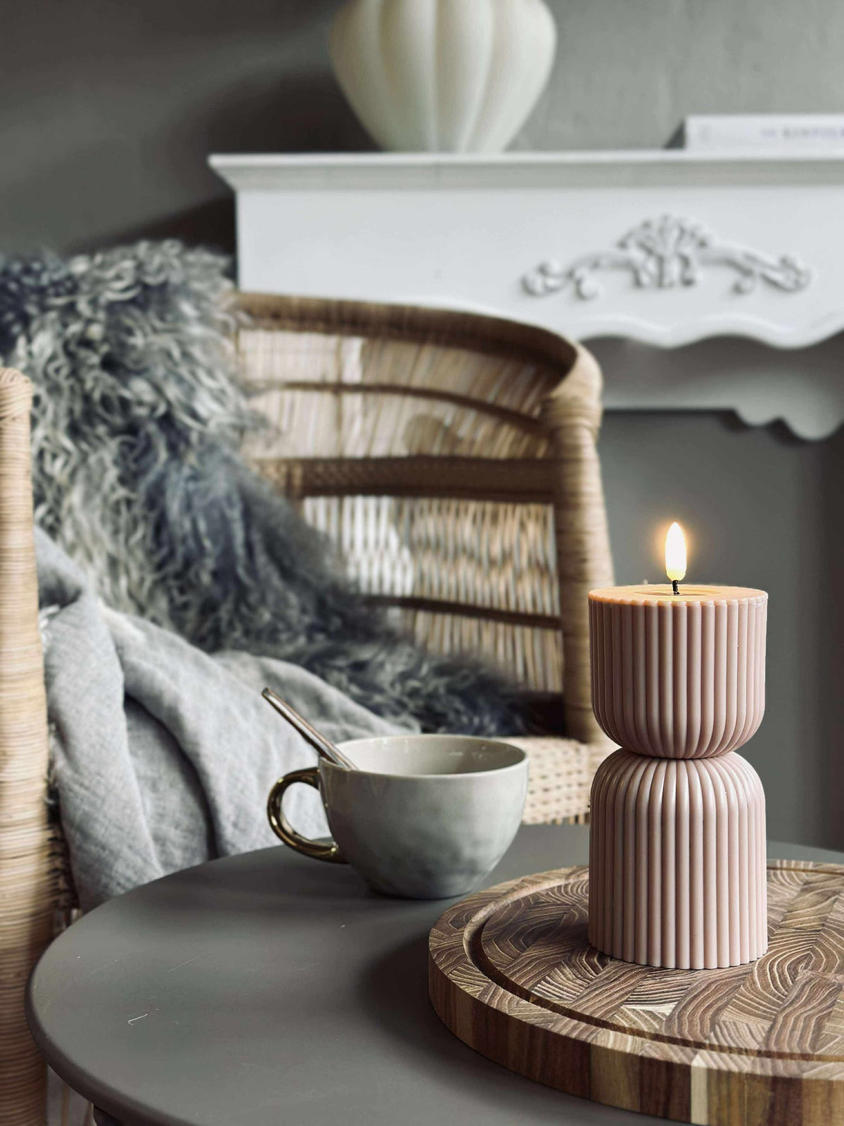 Bougie bloc LED rose/beige sablier - Extérieur