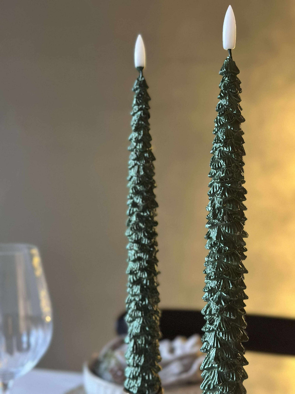Bougies LED à flamme droite 2 pièces - Sapin de Noël vert
