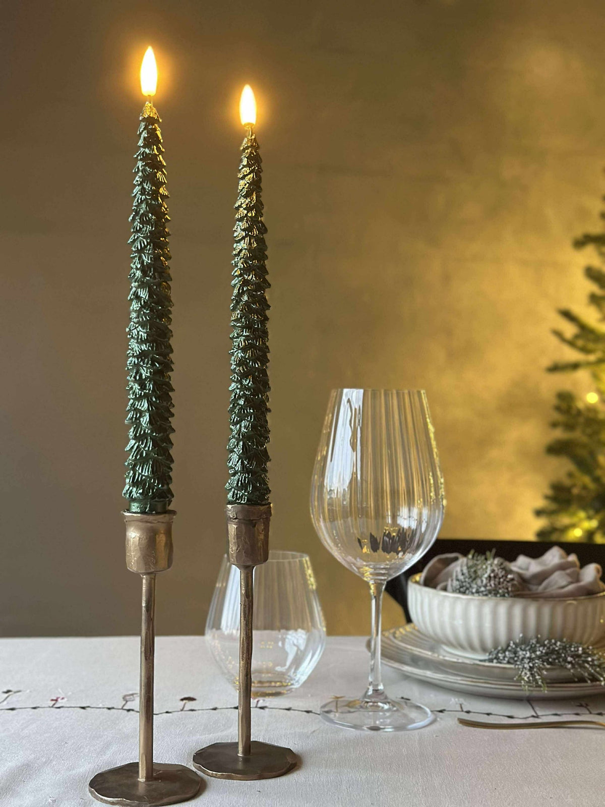 Bougies LED à flamme droite 2 pièces - Sapin de Noël vert