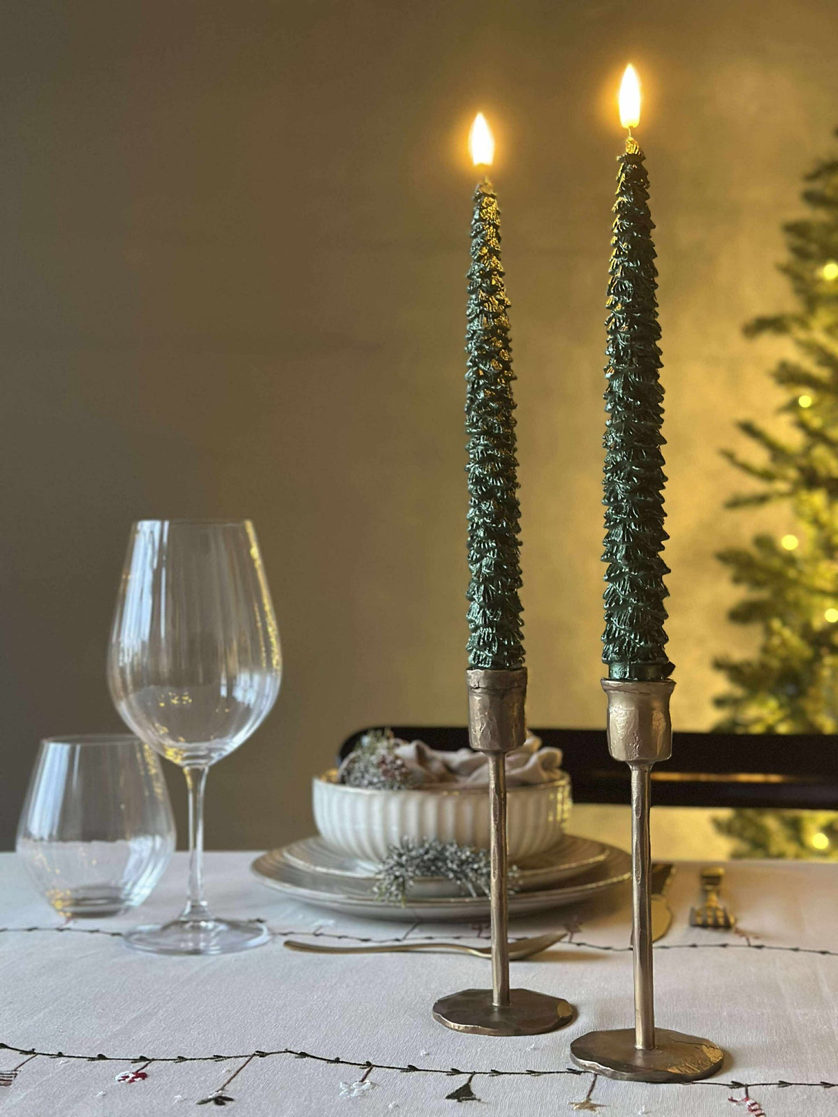 Bougies LED à flamme droite 2 pièces - Sapin de Noël vert