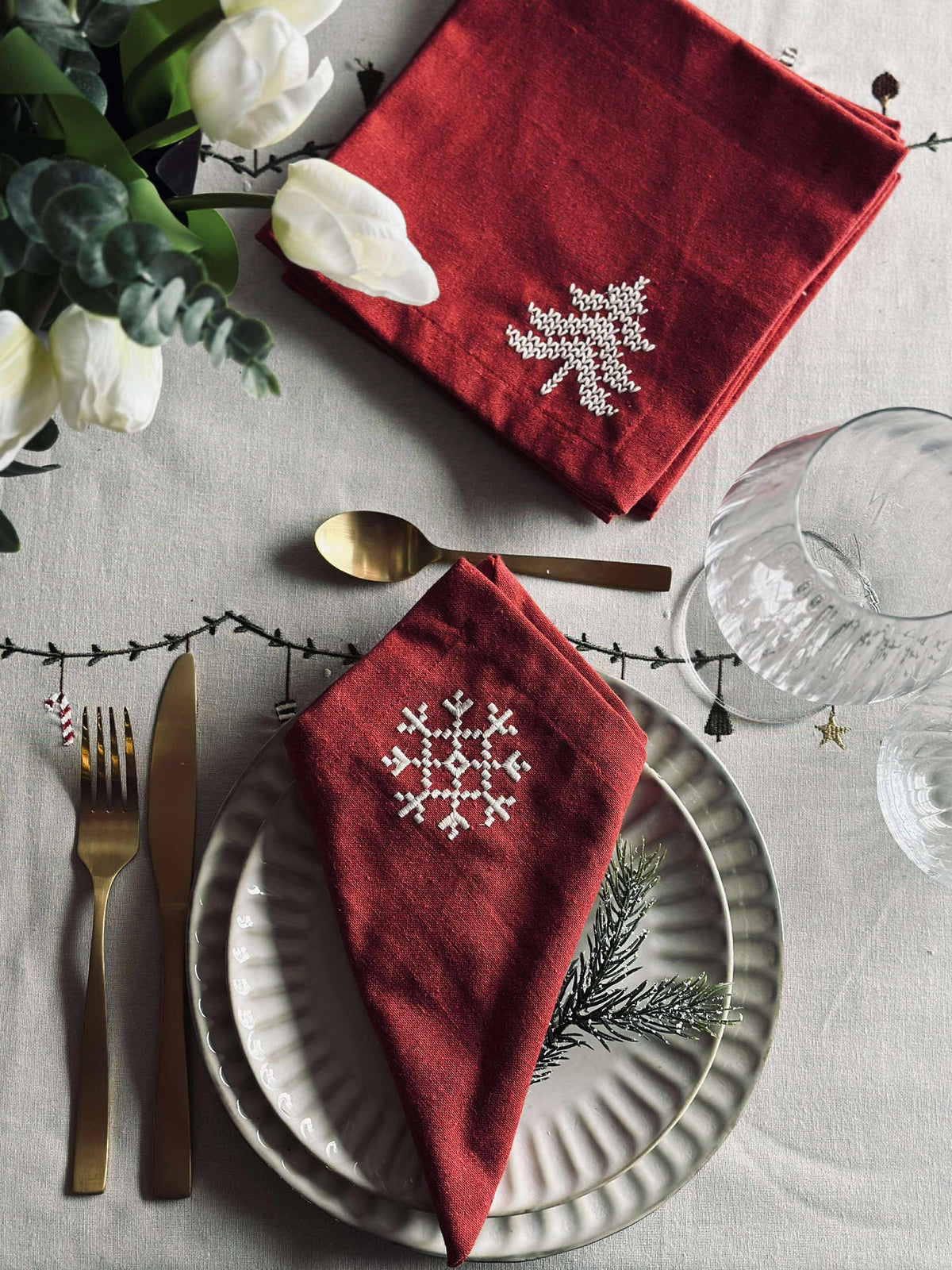 Serviettes de table Noël rouge - 4 pièces