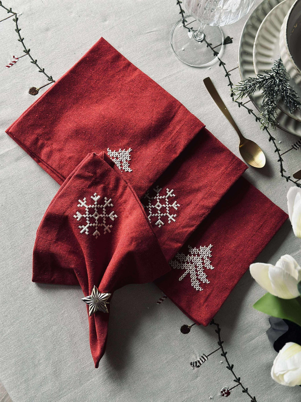 Serviettes de table Noël rouge - 4 pièces