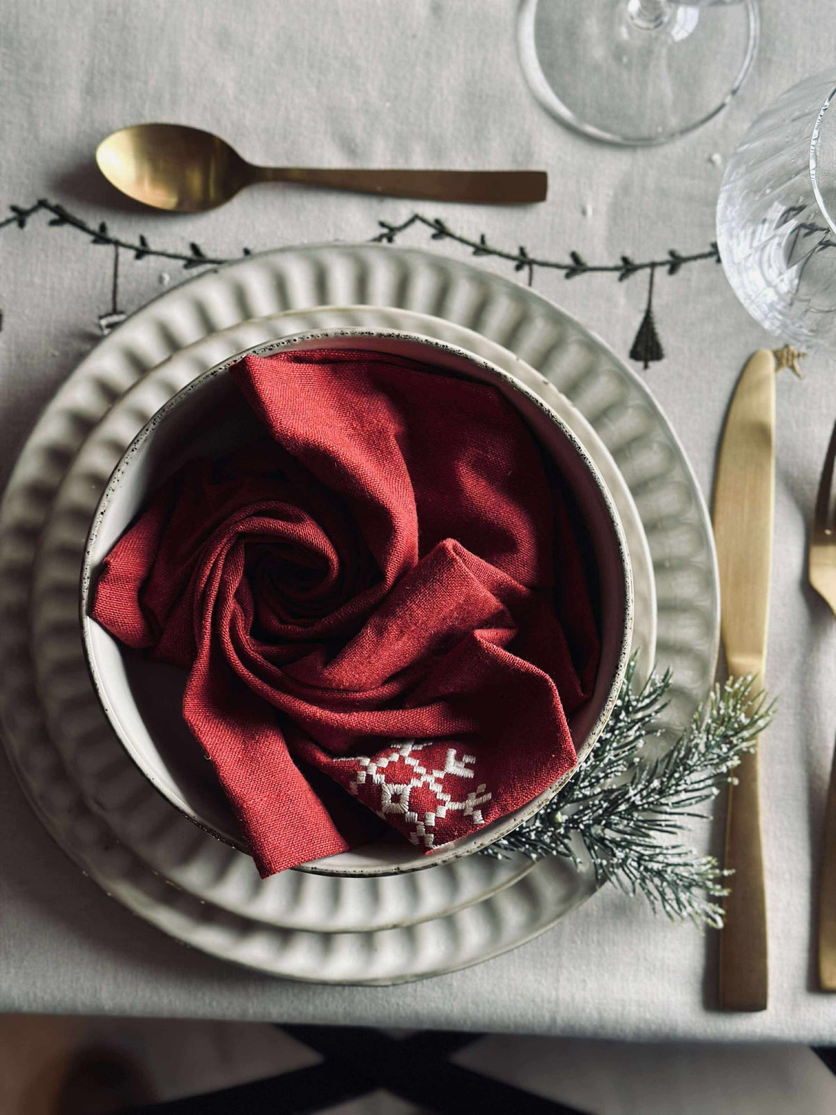 Serviettes de table Noël rouge - 4 pièces