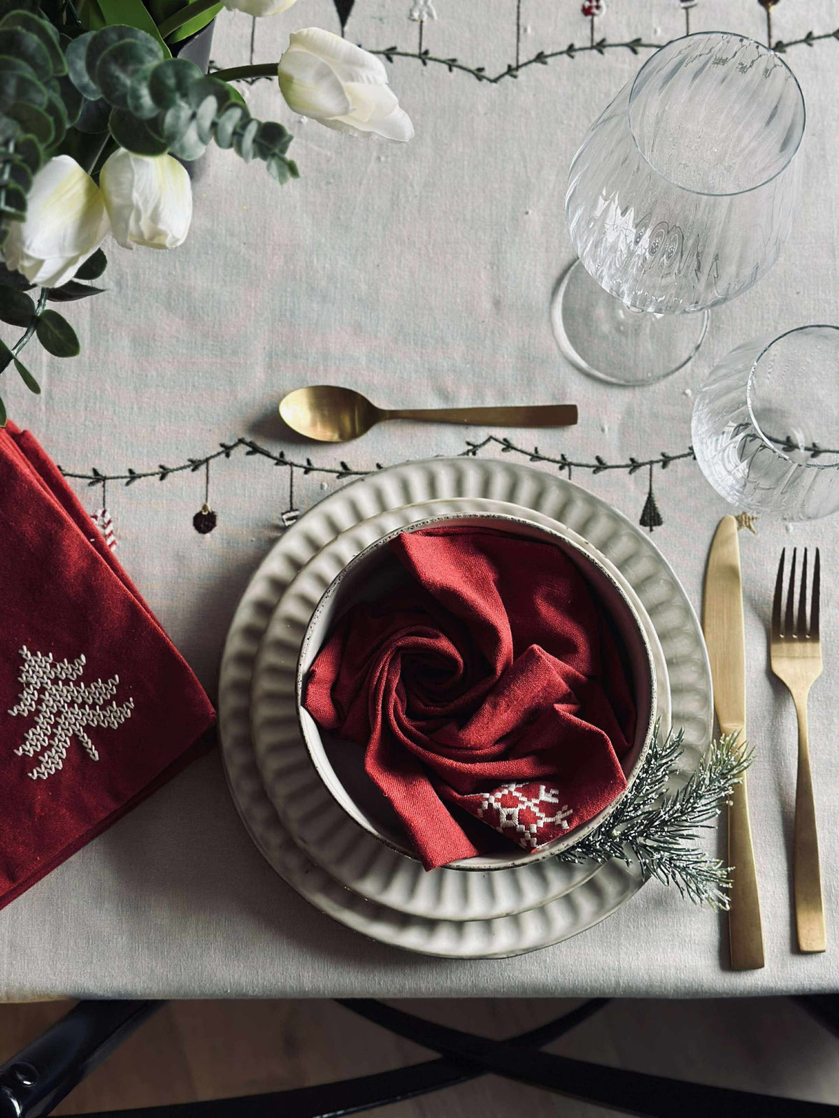 Serviettes de table Noël rouge - 4 pièces